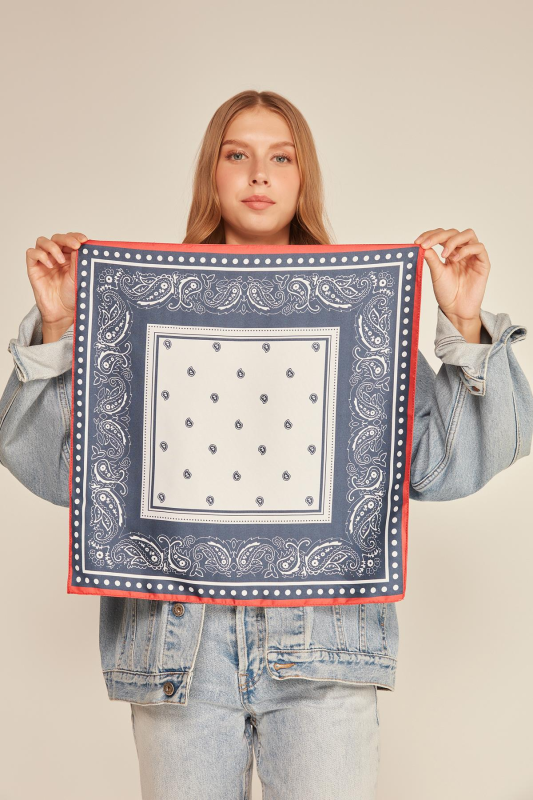 Bordered Navy Blue Scarf